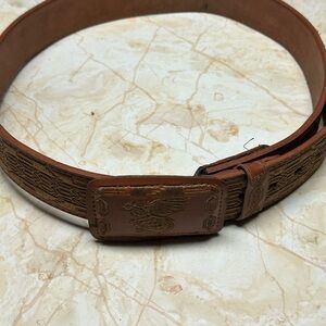 Embossed engraved Tan Leather Men's Belt